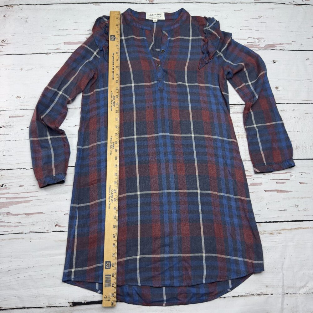 Cloth & Stone Anthropologie Plaid Tunic Dress Blue S Ruffle‎ - Picture 8 of 9